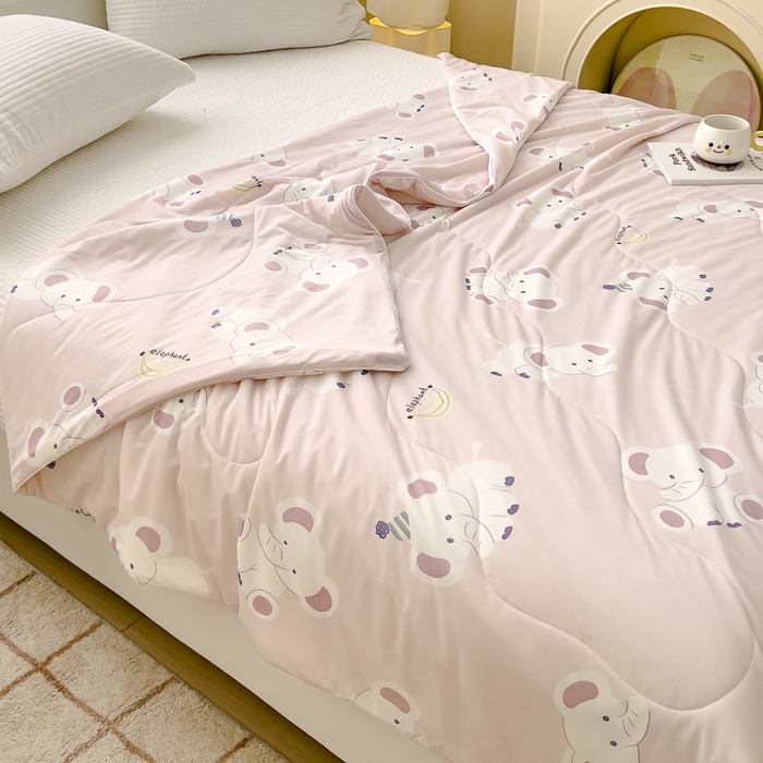 91家纺网 家纺一手货源 找家纺 久典家居 2024新款A类氨纶抗菌印花凉感丝夏被空调被 小象