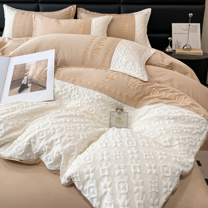 91家纺网 家纺一手货源 找家纺 梦之岛 2024新款A类浮雕立体水洗真丝天丝四件套 浮雕路易斯-香槟