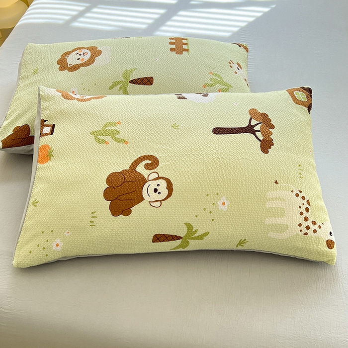 91家纺网 家纺一手货源 找家纺 妖妖家纺 2024新款有氧水洗泡泡棉印花四套泡芙棉四件套 动物园记