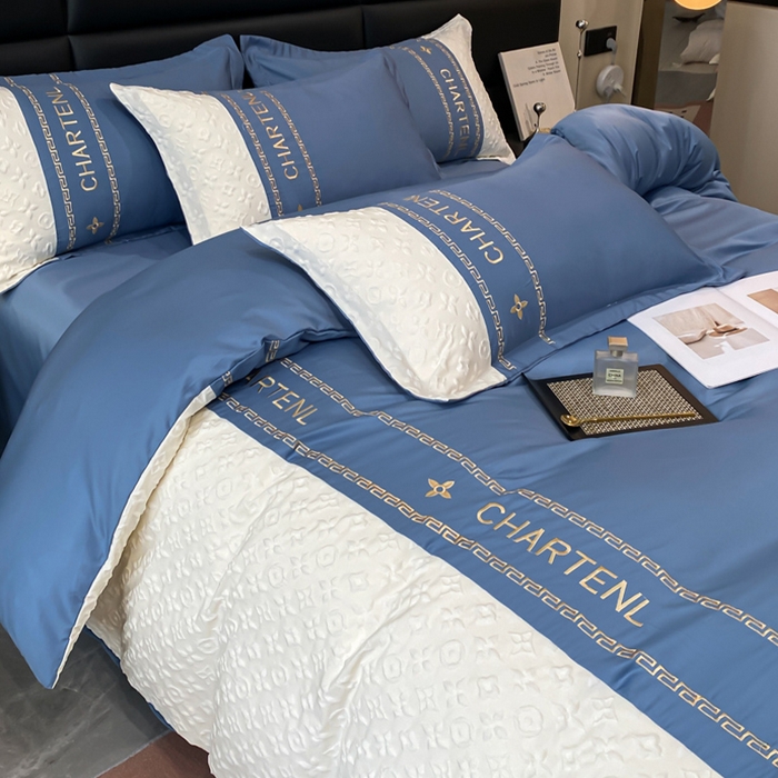 91家纺网 家纺一手货源 找家纺 梦之岛 2024新款A类浮雕立体水洗真丝天丝四件套 浮雕路易斯-宾利蓝