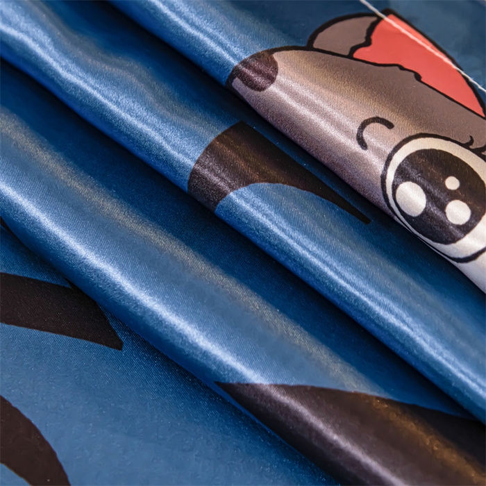 91家纺网 家纺一手货源 找家纺 梦舒羽 2025新款可水洗大版冰丝床单卡通床笠四件套 招财小猫-大版冰丝被套