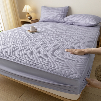 91家纺网 家纺一手货源 找家纺 古吉梦 2024新款水洗棉磨毛夹棉床笠 夹棉床笠-烟熏紫