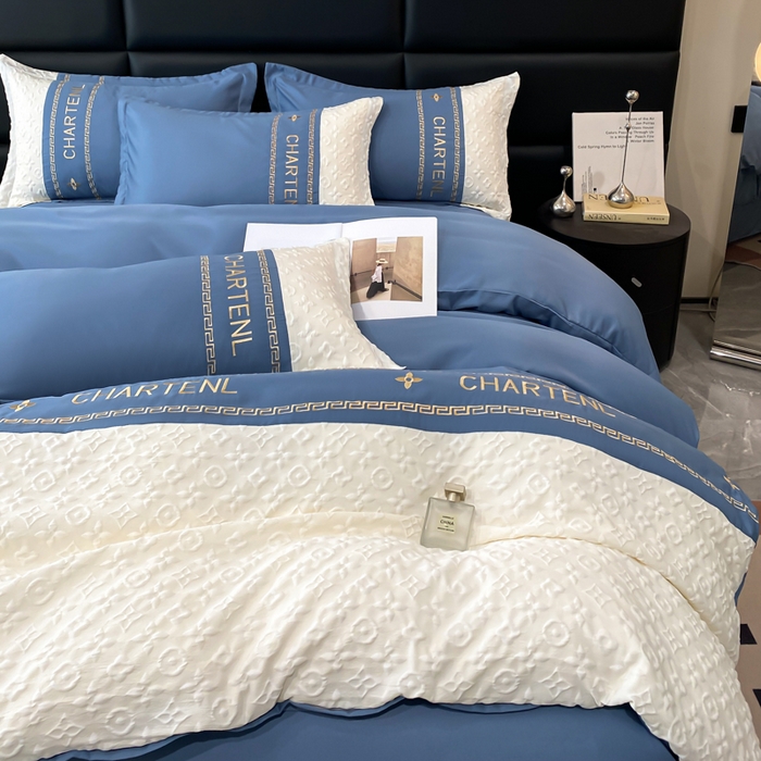 91家纺网 家纺一手货源 找家纺 梦之岛 2024新款A类浮雕立体水洗真丝天丝四件套 浮雕路易斯-宾利蓝