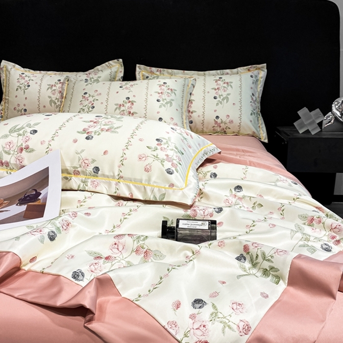 91家纺网 家纺一手货源 找家纺 佳品居 2024新款直播水洗天丝夏被冰丝夏凉被空调被四件套 园艺粉