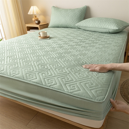 91家纺网 家纺一手货源 找家纺 古吉梦 2024新款水洗棉磨毛夹棉床笠 夹棉床笠-青石绿