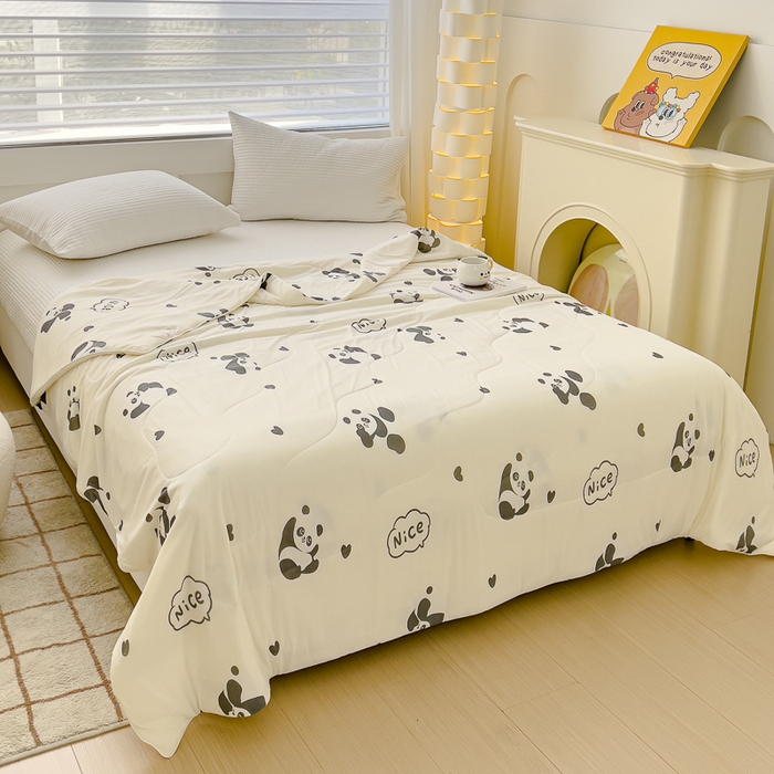 91家纺网 家纺一手货源 找家纺 久典家居 2024新款A类氨纶抗菌印花凉感丝夏被空调被 熊猫