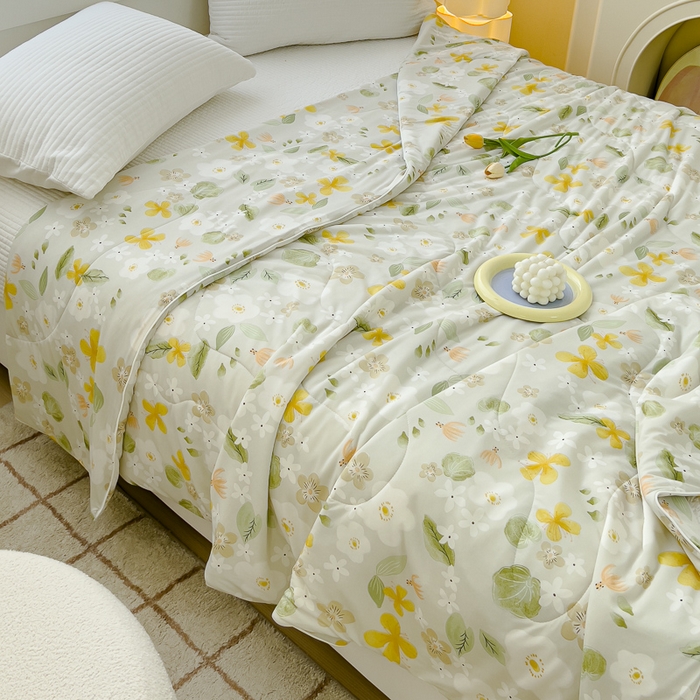 91家纺网 家纺一手货源 找家纺 久典家居 2024新款A类氨纶抗菌印花凉感丝夏被空调被 繁花