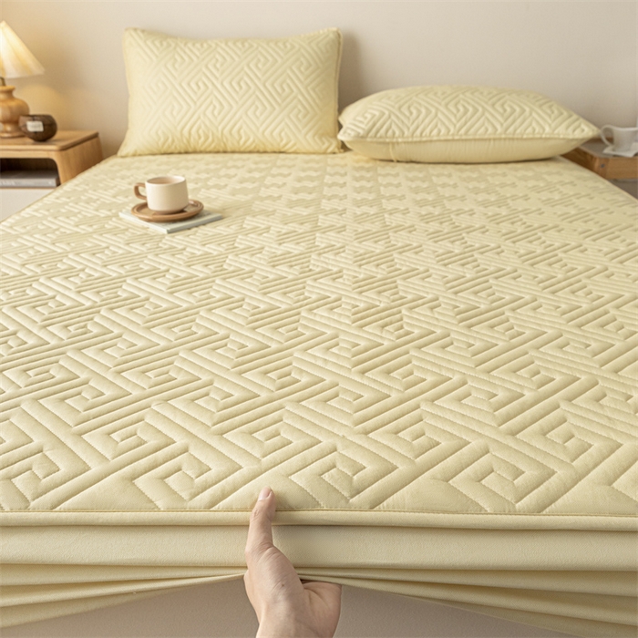 91家纺网 家纺一手货源 找家纺 古吉梦 2024新款水洗棉磨毛夹棉床笠 夹棉床笠-柠檬黄