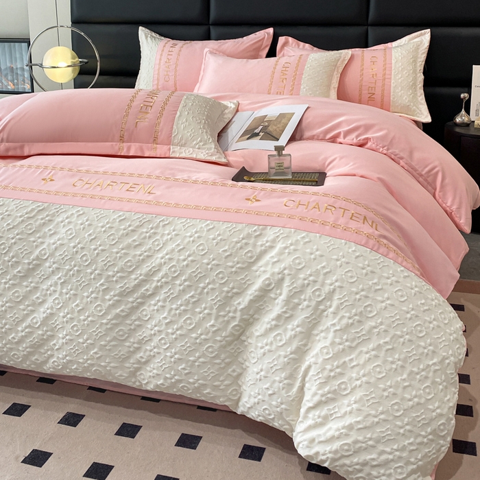 91家纺网 家纺一手货源 找家纺 梦之岛 2024新款A类浮雕立体水洗真丝天丝四件套 浮雕路易斯-桃粉