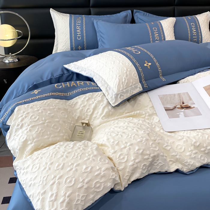 91家纺网 家纺一手货源 找家纺 梦之岛 2024新款A类浮雕立体水洗真丝天丝四件套 浮雕路易斯-宾利蓝