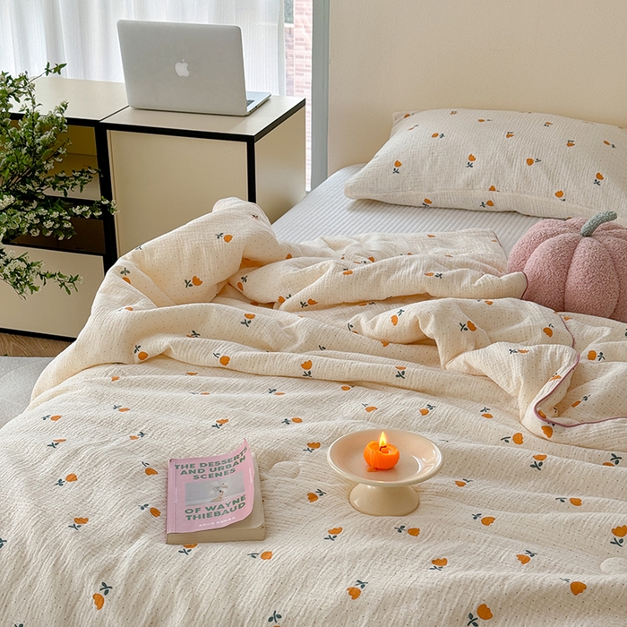 91家纺网 家纺一手货源 找家纺 萝莉家纺 2024新款全棉双层皱皱纱夏被 小花朵