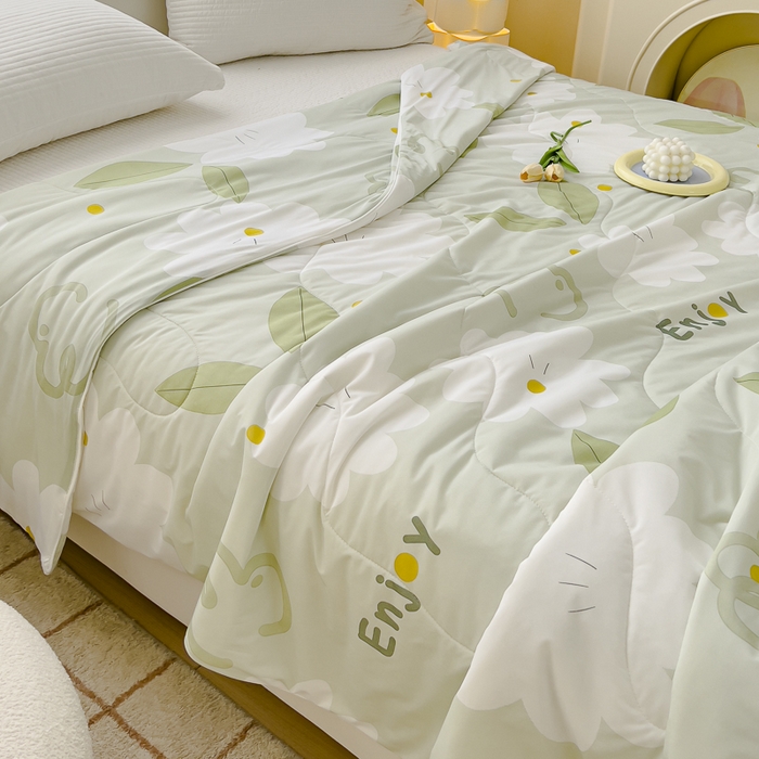 91家纺网 家纺一手货源 找家纺 久典家居 2024新款A类氨纶抗菌印花凉感丝夏被空调被 太阳花