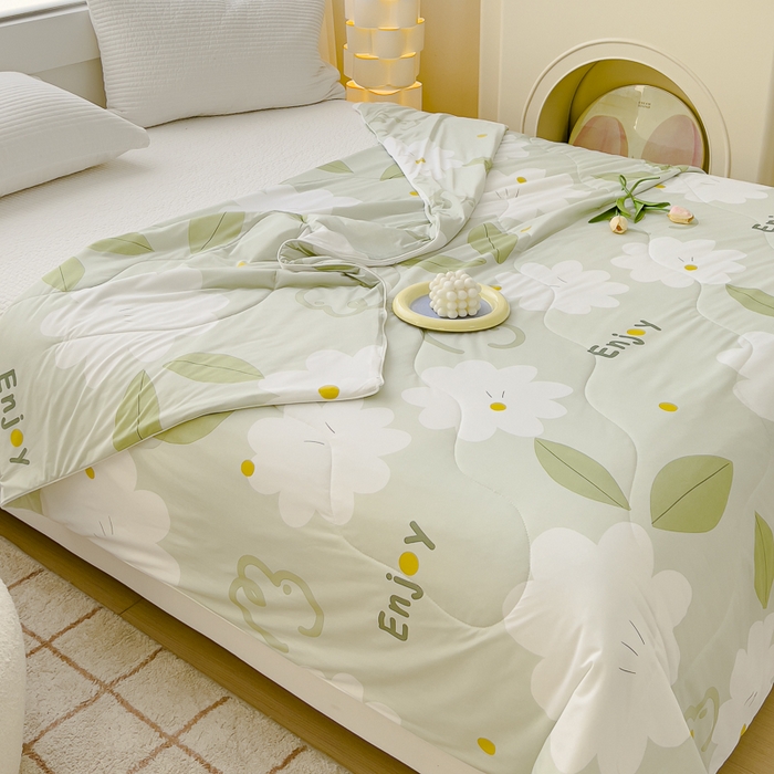 91家纺网 家纺一手货源 找家纺 久典家居 2024新款A类氨纶抗菌印花凉感丝夏被空调被 太阳花