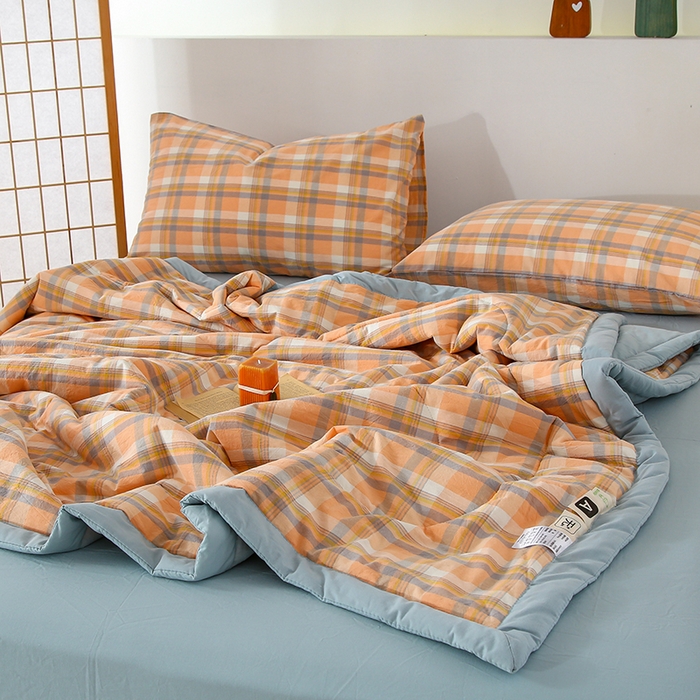 91家纺网 家纺一手货源 找家纺 花言狐语 2025新款A类全棉水洗棉夏被四件套 雅致中格-单夏被