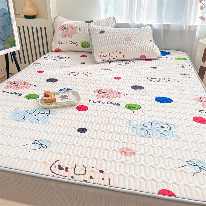 91家纺网 家纺一手货源 找家纺 布卢姆床垫 2025新款5mmA类乳胶凉席床笠套件夏被组合 cute小狗