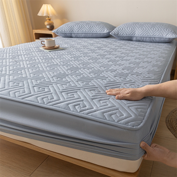 91家纺网 家纺一手货源 找家纺 古吉梦 2024新款水洗棉磨毛夹棉床笠 夹棉床笠-雅灰紫