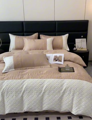 91家纺网 家纺一手货源 找家纺 梦之岛 2024新款A类浮雕立体水洗真丝天丝四件套 浮雕路易斯-香槟