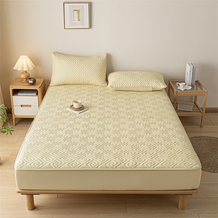 91家纺网 家纺一手货源 找家纺 古吉梦 2024新款水洗棉磨毛夹棉床笠 夹棉床笠-柠檬黄