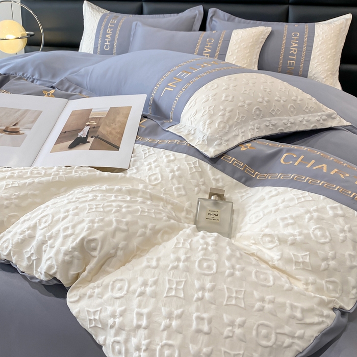 91家纺网 家纺一手货源 找家纺 梦之岛 2024新款A类浮雕立体水洗真丝天丝四件套 浮雕路易斯-山灰