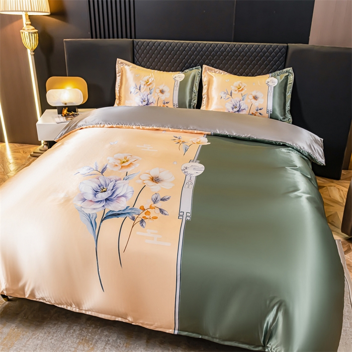 91家纺网 家纺一手货源 找家纺 梦舒羽 2025新款可水洗大版冰丝床单卡通床笠四件套 暗香-大版冰丝被套