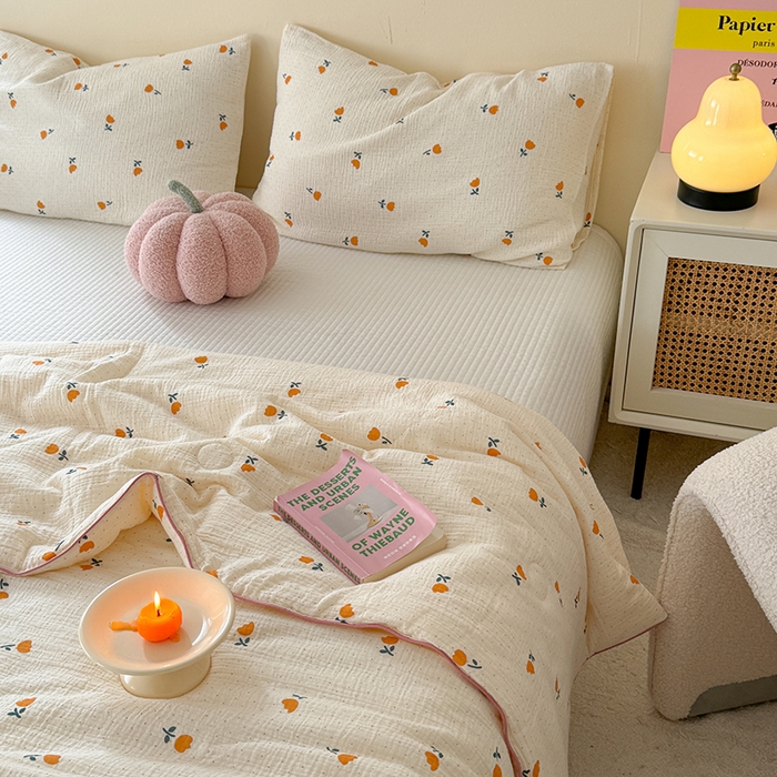 91家纺网 家纺一手货源 找家纺 萝莉家纺 2024新款全棉双层皱皱纱夏被 小花朵