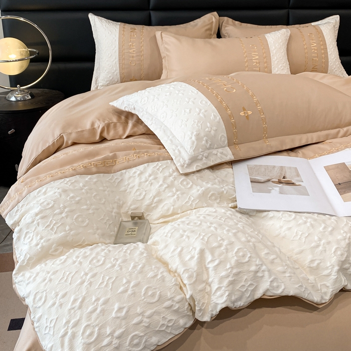 91家纺网 家纺一手货源 找家纺 梦之岛 2024新款A类浮雕立体水洗真丝天丝四件套 浮雕路易斯-香槟