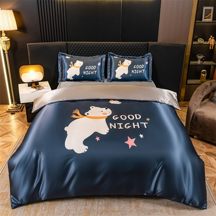 91家纺网 家纺一手货源 找家纺 （总）圣比熊  2025新款可水洗大版冰丝卡通四件套