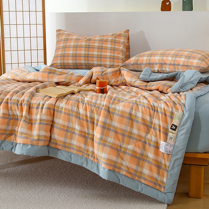 91家纺网 家纺一手货源 找家纺 花言狐语 2025新款A类全棉水洗棉夏被四件套 雅致中格-单夏被