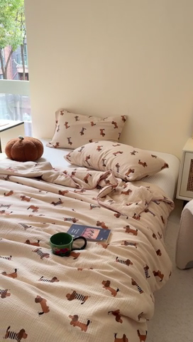 91家纺网 家纺一手货源 找家纺 萝莉家纺 2024新款全棉双层皱皱纱夏被 小狗狗