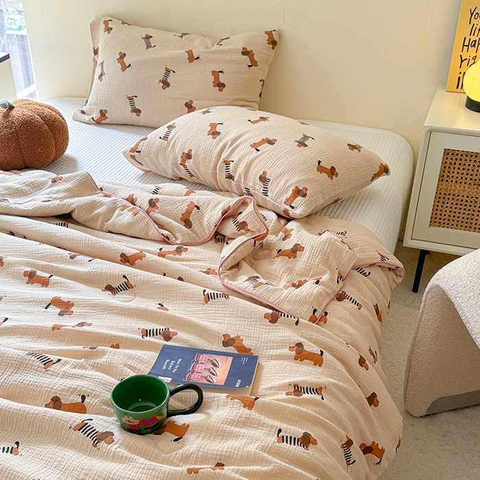 91家纺网 家纺一手货源 找家纺 萝莉家纺 2024新款全棉双层皱皱纱夏被 小狗狗