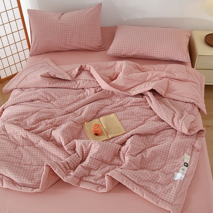 花言狐语 2025新款A类全棉水洗棉夏被四件套 粉小格-夏被四件套