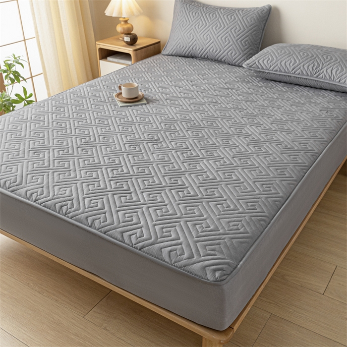 91家纺网 家纺一手货源 找家纺 古吉梦 2024新款水洗棉磨毛夹棉床笠 夹棉床笠-雅致灰