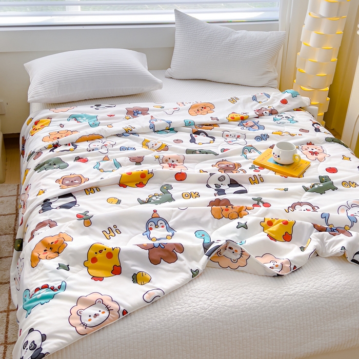 91家纺网 家纺一手货源 找家纺 久典家居 2024新款A类氨纶抗菌印花凉感丝夏被空调被 动物乐园