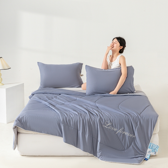 91家纺网 家纺一手货源 找家纺 佳居缘 2024新款纯色绣花冰氨夏被 古典灰