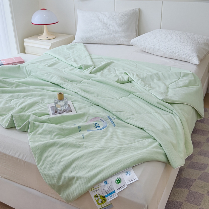 91家纺网 家纺一手货源 找家纺 久典家居 2024新款A类抗菌云感华夫格凉感针织夏凉被空调被 薄荷绿