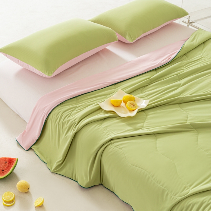 91家纺网 家纺一手货源 找家纺 佳居缘 2024新款西瓜冰柠被空调被夏被 蜜瓜粉