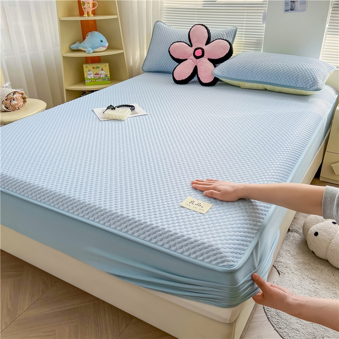 91家纺网 家纺一手货源 找家纺 喜居 2024新款良品豆豆席床笠款凉豆豆席子冰豆豆凉席软凉席 海盐蓝