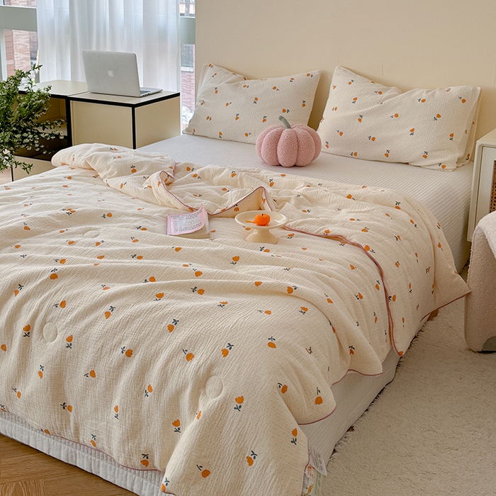 91家纺网 家纺一手货源 找家纺 萝莉家纺 2024新款全棉双层皱皱纱夏被 小花朵