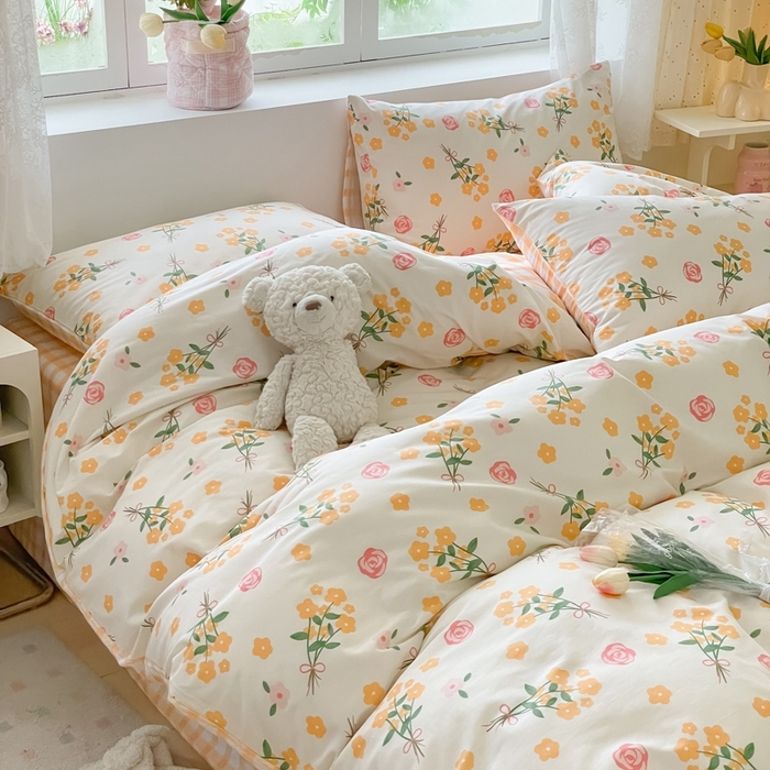 91家纺网 家纺一手货源 找家纺 洺兰家居 2025年新款13372全棉印花四件套纯棉小清新北欧风花卉床单床笠款套件 爱的誓言