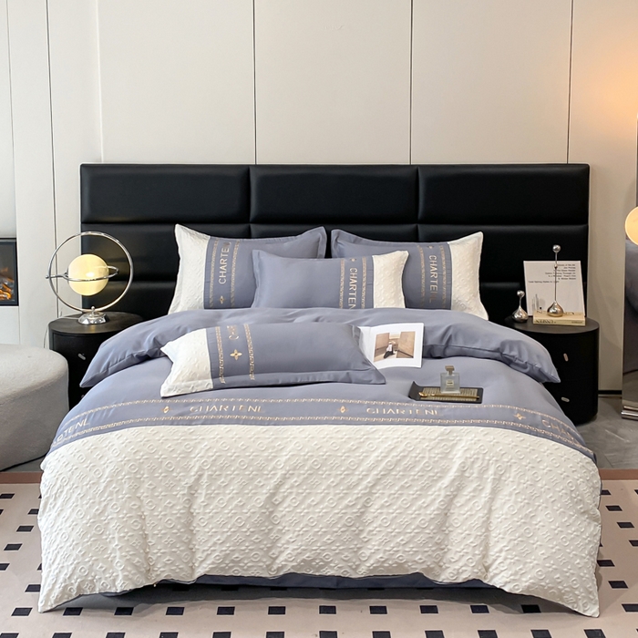 91家纺网 家纺一手货源 找家纺 梦之岛 2024新款A类浮雕立体水洗真丝天丝四件套 浮雕路易斯-山灰