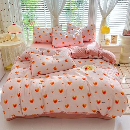 91家纺网 家纺一手货源 找家纺 （总）妖妖家纺 2024新款有氧水洗泡泡棉印花四套泡芙棉四件套