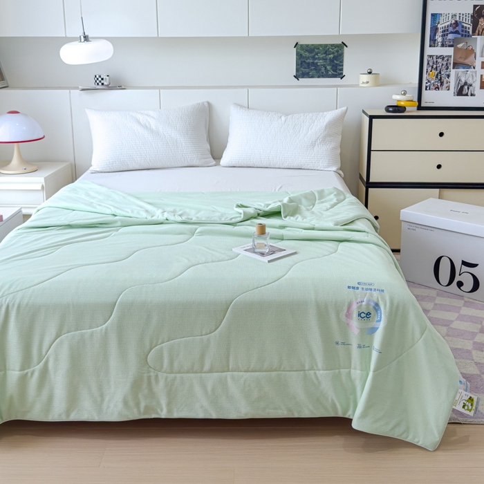 91家纺网 家纺一手货源 找家纺 久典家居 2024新款A类抗菌云感华夫格凉感针织夏凉被空调被 薄荷绿