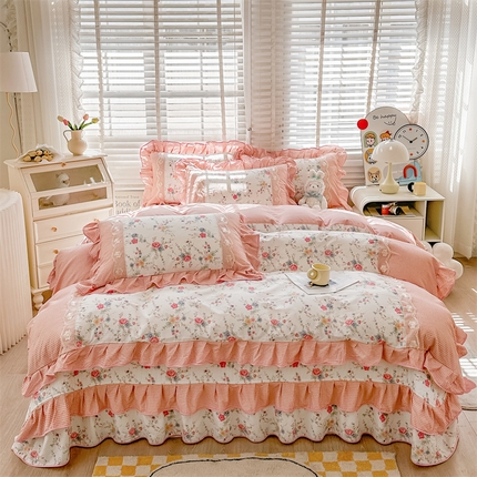 宜凡家纺 2024新款全棉复古印花床盖四件套 诗语初妆