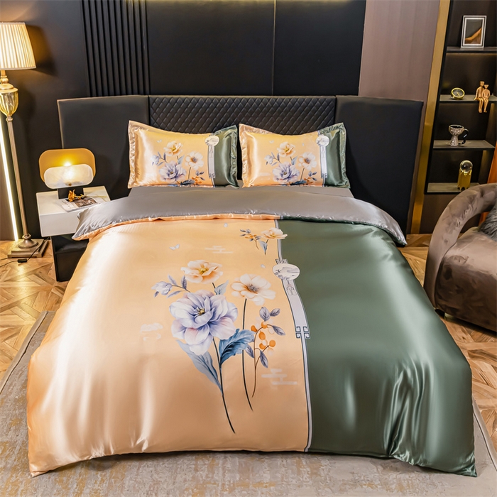 91家纺网 家纺一手货源 找家纺 梦舒羽 2025新款可水洗大版冰丝床单卡通床笠四件套 暗香-大版冰丝被套