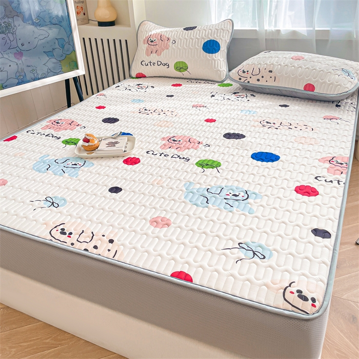 91家纺网 家纺一手货源 找家纺 布卢姆床垫 2025新款5mmA类乳胶凉席床笠套件夏被组合 cute小狗