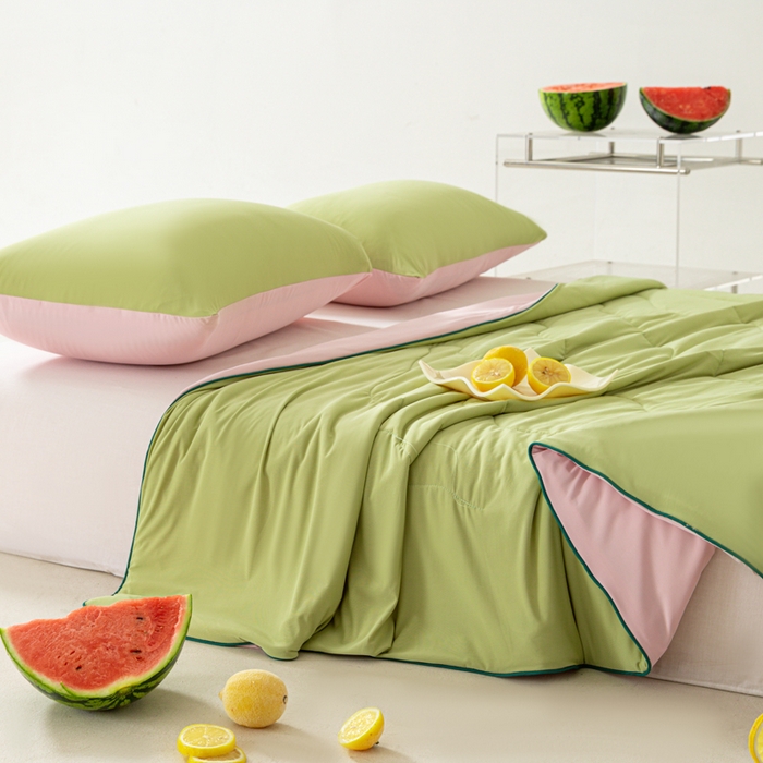 91家纺网 家纺一手货源 找家纺 佳居缘 2024新款西瓜冰柠被空调被夏被 蜜瓜粉