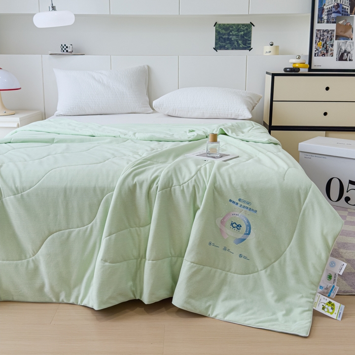 91家纺网 家纺一手货源 找家纺 久典家居 2024新款A类抗菌云感华夫格凉感针织夏凉被空调被 薄荷绿