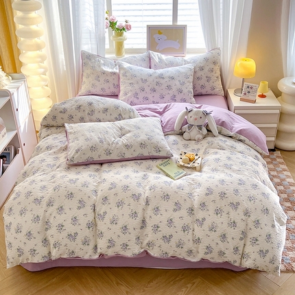 91家纺网 家纺一手货源 找家纺 妖妖家纺 2024新款有氧水洗泡泡棉印花四套泡芙棉四件套 揽月