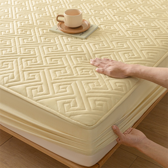 91家纺网 家纺一手货源 找家纺 古吉梦 2024新款水洗棉磨毛夹棉床笠 夹棉床笠-柠檬黄