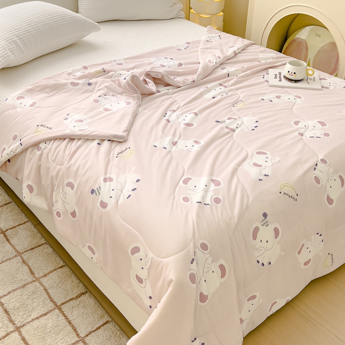 91家纺网 家纺一手货源 找家纺 久典家居 2024新款A类氨纶抗菌印花凉感丝夏被空调被 小象